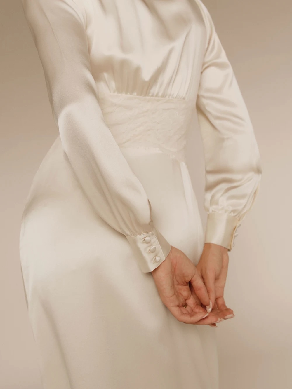 Reformation Ivory Satin V-Neck Bridal Dress - Picture 4 of 6